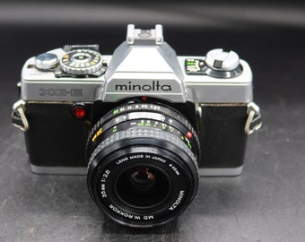 Minolta XG-E SLR Camera with Rokkor 35mm f/2.8 Lens, Ready to Use.