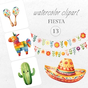 Ensemble de cliparts Fiesta aquarelle, fête mexicaine et graphiques Cinco de Mayo, PNG, clipart numérique imprimable pour usage personnel et commercial