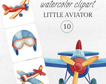 Watercolor Airplane Clipart: Aviator Nursery Art (10 PNG)