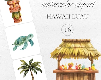 Tropical Luau Clipart Set: Hawaiian Tiki, Flamingo, Hibiscus (PNG Digital Download)