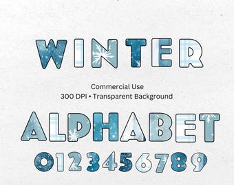 Snowflake Alphabet and Numbers PNG Bundle: Icy Blue Plaid Letters (Digital Download)