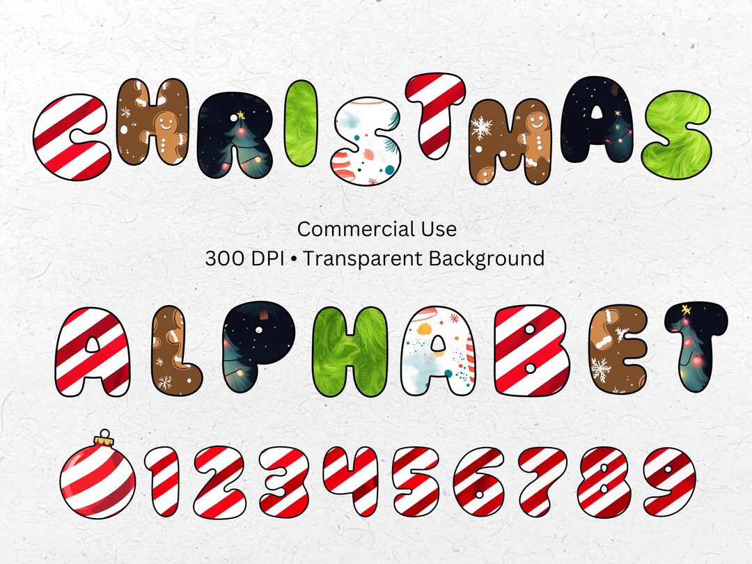 Christmas Alphabet and Numbers PNG Bundle, Grinch Letters, Candy Cane ...