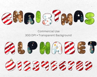 Christmas Alphabet Numbers PNG Bundle: Grinch, Candy Cane, Tree (Digital Download)