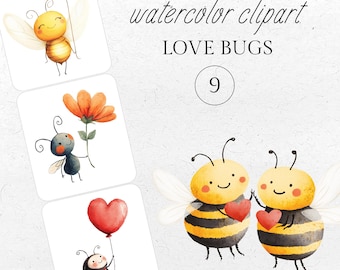 Love Bug Clipart Bundle | Watercolor PNG Graphics (Digital Download)