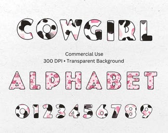 Cowgirl Doodle Alphabet PNG: Letters and Numbers Sublimation (Digital Download)