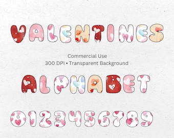 Valentine Doodle Alphabet PNG: Heart Clipart Set (Digital Download)