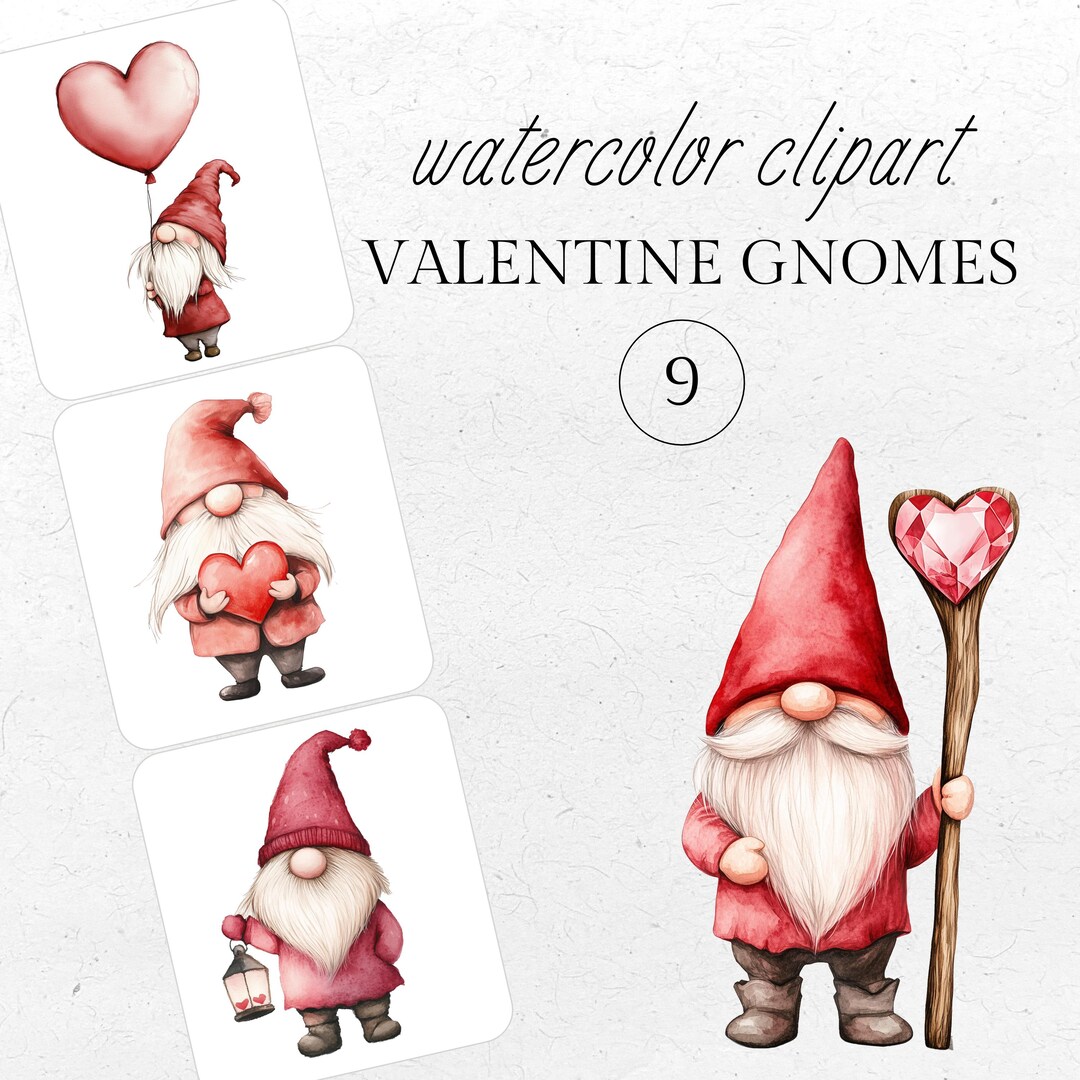 Watercolor Valentines Gnomes Clipart, Festive Gnomes Clipart ...