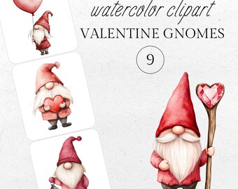 Watercolor Valentine Gnomes Clipart: Festive PNG Images (Digital Download)