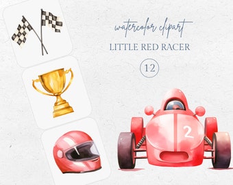 Watercolor Racing Cars Clipart: Vintage Race Elements (Digital PNG)