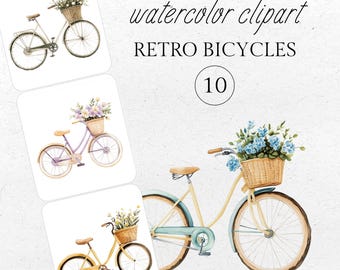 Retro Bike Watercolor Clipart: Floral Bicycles (Instant Download)