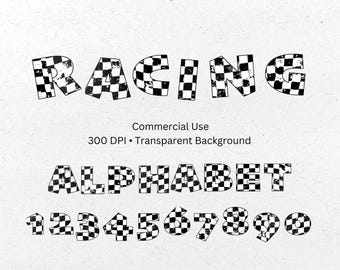 Checkered Racing Flag Alphabet & Numbers PNG Bundle (Digital Download)