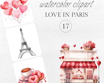 Watercolor Paris Clipart: Eiffel Tower, Sweets, Coffee (Instant Download PNG)