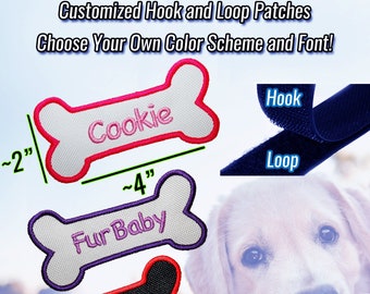 Custom Embroidered Bone Name/Text Tag with Hook and Loop Option