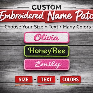 Custom Embroidered Name Patch – Iron On Sew On Text Tag (Rectangular)