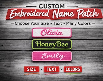 Custom Embroidered Name Patch – Iron On Sew On Text Tag (Rectangular)