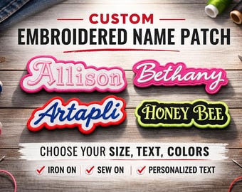 Custom Embroidered Name Patch – Iron On Sew On Personalized Text Tag