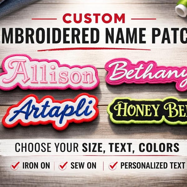 Custom Embroidered Name Patch – Iron On Sew On Personalized Text Tag