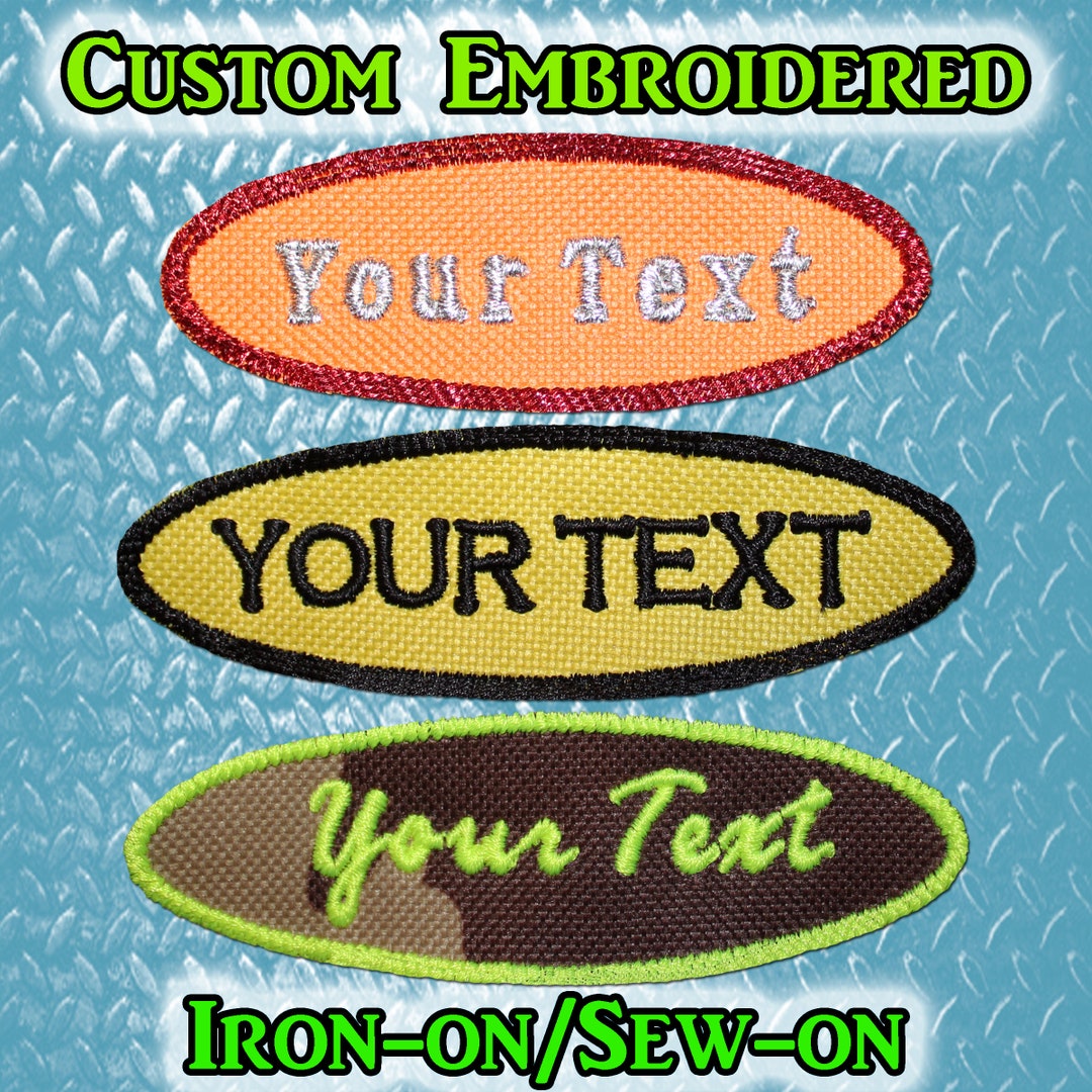 Custom Embroidered Name Tag or Text Tag Ironon/sewon 4x1 or 3x1