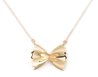 Farfalle Pasta Necklace, 14K Gold by Delicacies Jewelry - every purchase helps fight hunger! (foodie gift, food jewelry)