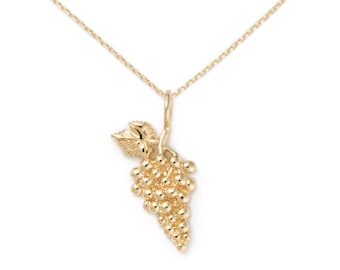 Grapes Necklace, Yellow Gold Plated by Delicacies Jewelry - every purchase helps fight hunger! (foodie gift, food jewelry)