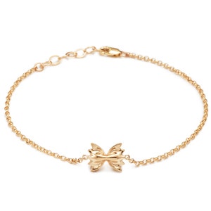 Mini Farfalle Bracelet, Yellow Gold Plated, by Delicacies Jewelry - every purchase helps fight hunger! (Food jewelry, Foodie gift)