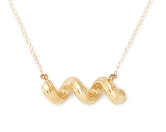 Cellentani Pasta Necklace, Yellow Gold Plated by Delicacies Jewelry - every purchase helps fight hunger! (Foodie gift, Food jewelry)