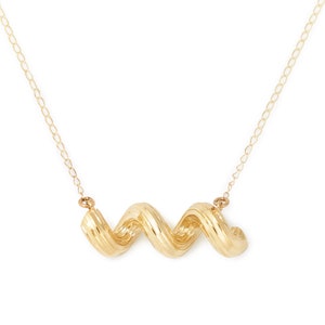 Cellentani Pasta Necklace, Yellow Gold Plated by Delicacies Jewelry - every purchase helps fight hunger! (Foodie gift, Food jewelry)