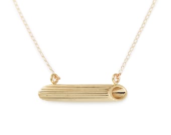 Penne Rigate Pasta Necklace, Yellow Gold Plated by Delicacies Jewelry - every purchase helps fight hunger! (Food Jewelry, Foodie Gift)