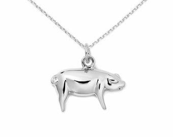 Pig Necklace - Sterling Silver Foodie Jewelry, Hunger Relief