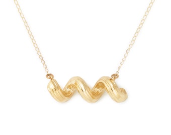 Cellentani Pasta Necklace, Yellow Gold Plated by Delicacies Jewelry - every purchase helps fight hunger! (Foodie gift, Food jewelry)