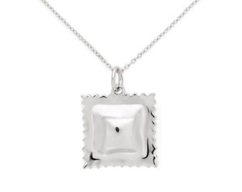 Ravioli Pasta Necklace, Sterling Silver, by Delicacies Jewelry - every purchase helps fight hunger! (foodie gift, food jewelry)