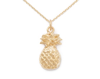 Yellow Gold Plated Pineapple Necklace by Delicacies Jewelry - every purchase helps fight hunger! (Foodie gift, food jewelry)