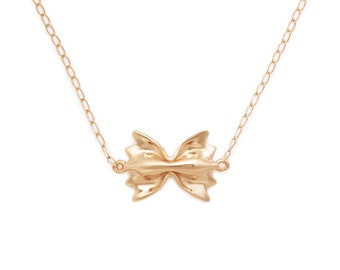 Mini Farfalle Necklace, Yellow Plated Gold by Delicacies Jewelry - every purchase helps fight hunger! (foodie gift, food jewelry)