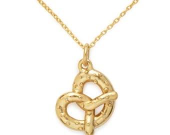 Pretzel necklace, Yellow Gold Plated by Delicacies Jewelry. Every purchase fights hunger. Gifts for her.