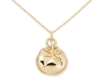 Yellow Gold Plated Tomato Pendant Necklace, Foodie Jewelry