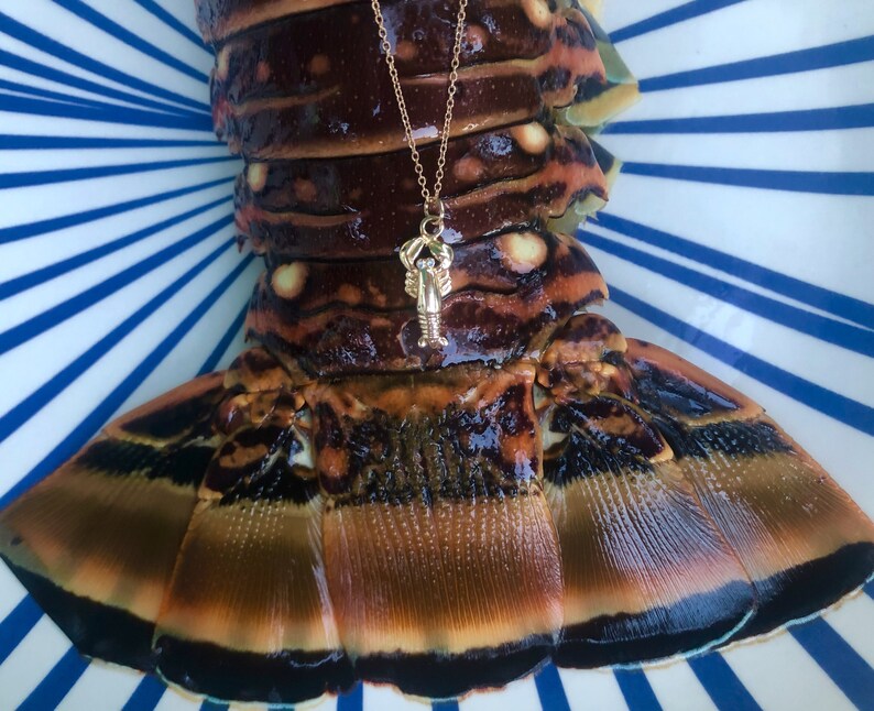 Lobster Necklace 14K Gold Diamond by Delicacies Jewelry Etsy