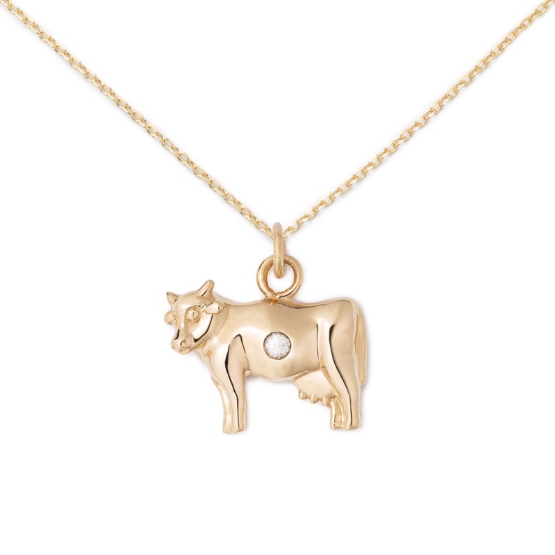 Cow Necklace 14K Gold Diamond by Delicacies Jewelry Every Etsy