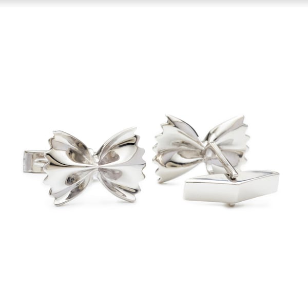 Boutons de manchette Farfalle en argent sterling par Delicacies Jewelry - chaque achat aide à lutter contre la faim ! (bijoux gourmands, cadeau gourmand, cadeau pour lui)