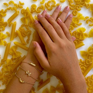 Mini Penne Pasta Bracelet, Yellow Gold Plated, by Delicacies Jewelry every purchase helps fight hunger food jewelry, foodie gift image 3