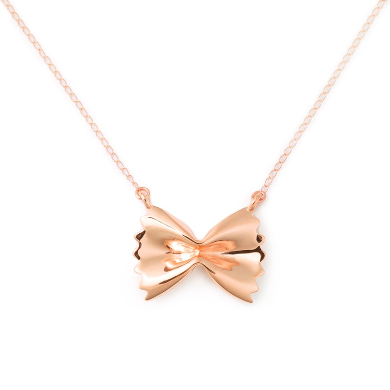 Farfalle Pasta Necklace, Rose Gold Plated by Delicacies Jewelry every purchase helps fight hunger food jewelry, gift for her image 1