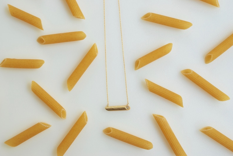 Penne Rigate Pasta Necklace Yellow Gold Plated by Delicacies Etsy