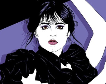 Wednesday Addams Jenna Ortega inspired by Patrick Nagel poster print 12x18