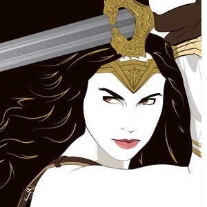 Impression d'affiche de Wonder Woman inspirée de Patrick Nagel, Gal Gadot, 11 x 17