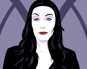 Morticia Addams Anjelica Huston inspired by Patrick Nagel poster print 11x17