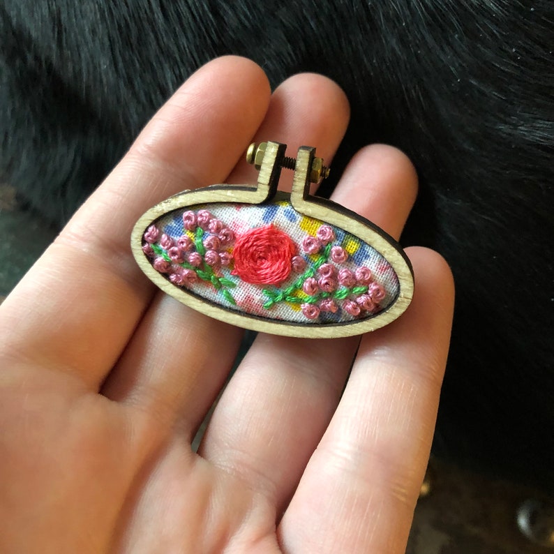 Floral Embroidered Brooch pink and purple image 0