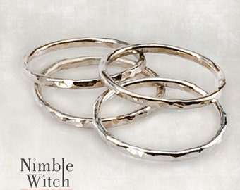 Sterling silver stackable rings in hammered finish. Thumb ring, knuckle rings, toe rings, custom made to size