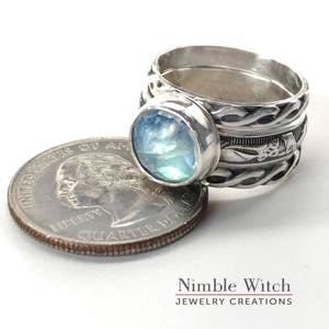 Natural Rainbow Moonstone 3-Ring set in vintage style solid sterling silver. Custom made to any size . Large sizes available. Free shipping image 7