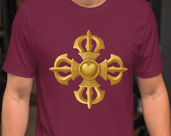 Heart Vajra T-Shirt: Golden Sacred Symbol, Unisex Bella+Canvas Tee