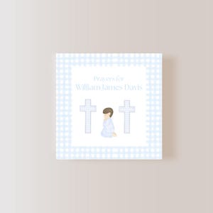 Gebetskarten l Aquarell Kind Blau Gingham Grandmillennial l Kinder l Kinder l Osterkorb l Babypartygeschenk l Baby l Spirituell l Junge