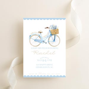 Floral Bike Baby Shower Invitation l Birthday l Grandmillennial l Hydrangea l Blue Picnic